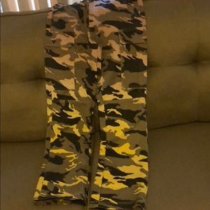 Pastel pink and yellow camouflage cargo pants